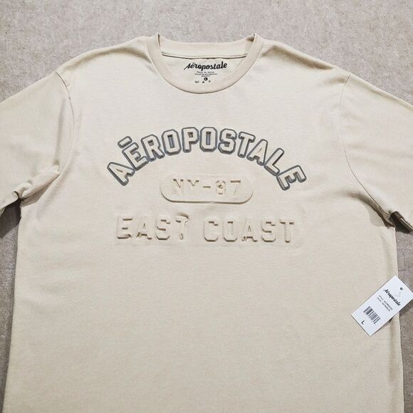 Aeropostale Textured Logo Tan Short Sleeve T-Shirt Mens #7 - Picture 1 of 4